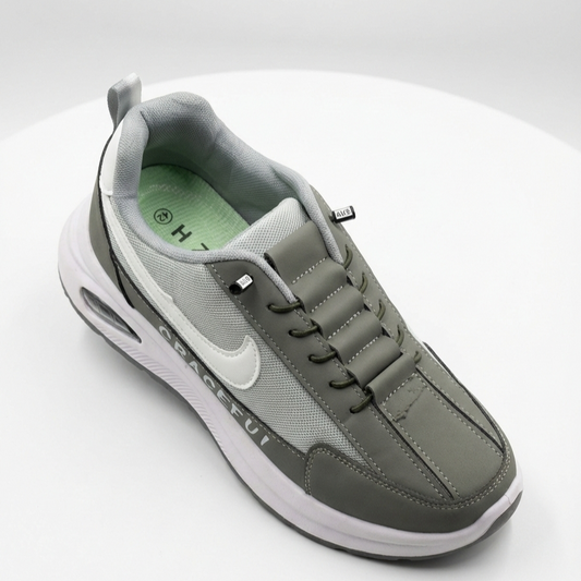 Imported Grey Lightweight Non-Slip Shoes with Elastic Laces