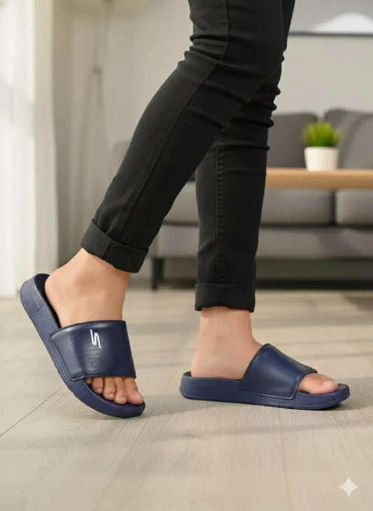 Skechers-Inspired Blue Slippers – Trendy, Soft & Medicated Sole for Daily Comfort InDoor Steps Footwear