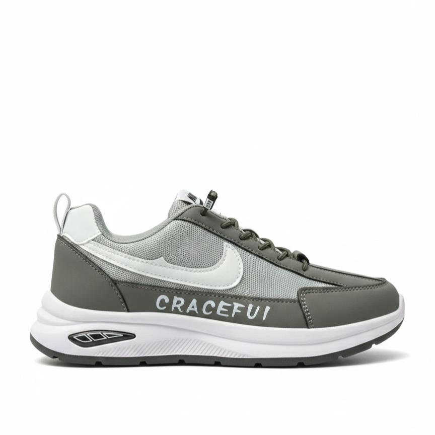 Imported Grey Lightweight Non-Slip Shoes with Elastic Laces
