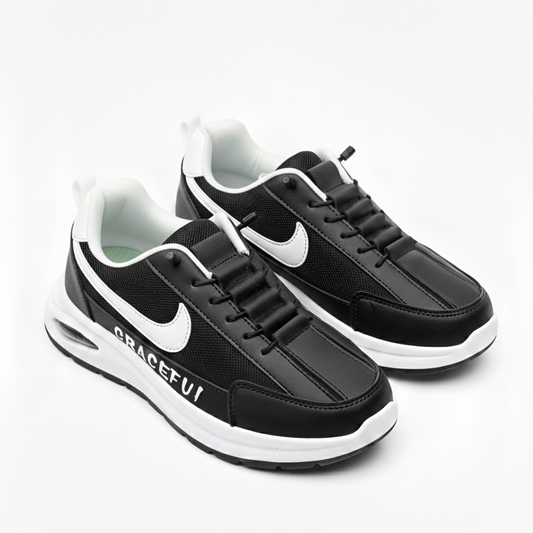 Imported Black Lightweight Non-Slip Shoes with Elastic Laces