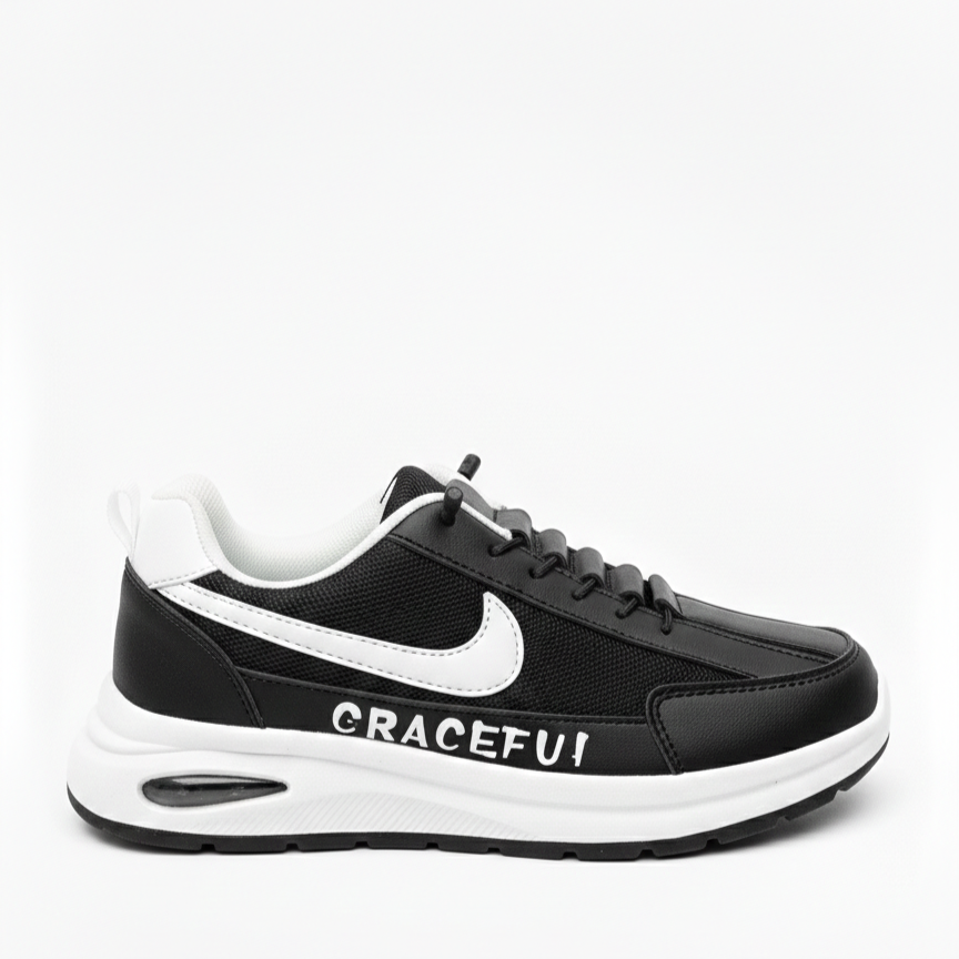 Imported Black Lightweight Non-Slip Shoes with Elastic Laces