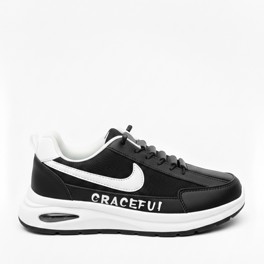 Imported Black Lightweight Non-Slip Shoes with Elastic Laces