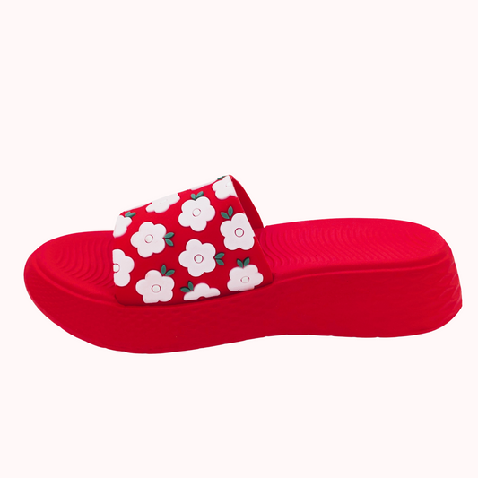 Red Floral Printed Women’s Slippers – Comfortable & Stylish Summer Slides InDoor Steps Footwear