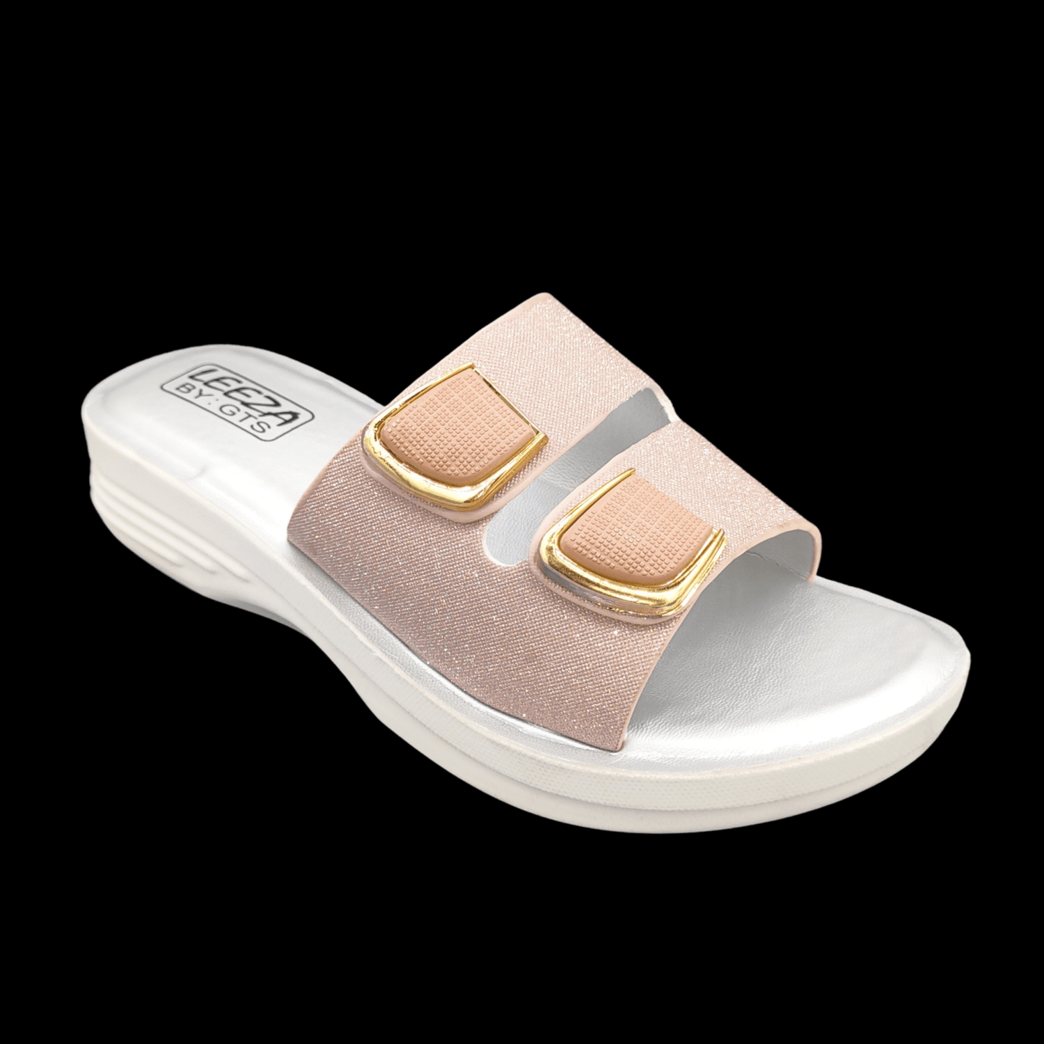 Leeza by GTS Women’s Double Buckle Slides – Soft Glitter Comfort Slippers for Girls & Ladies - www.indoorsteps.com